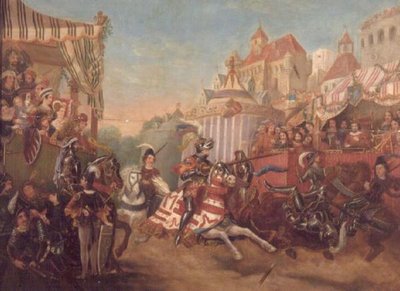 Torneo en Calais en 1416, representando a Ricardo, Conde de Warwick, desmontando a Collard Fynes de English School