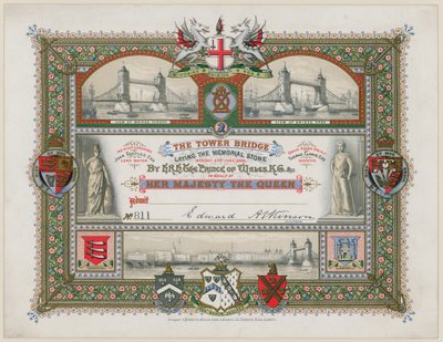 Puente de la Torre, Londres, Invitación a la colocación de la piedra conmemorativa, 21 de junio de 1886 de English School