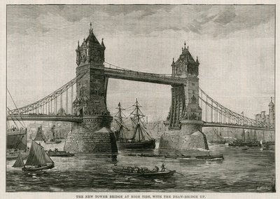 Puente de la Torre en Marea Alta, con el puente levadizo levantado de English School