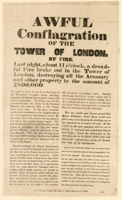 Incendio de la Torre de Londres, 1841 de English School