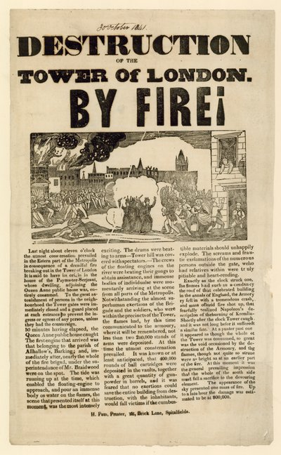Incendio de la Torre de Londres, 1841 de English School