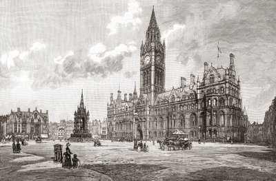 Town Hall, Albert Square, Manchester, de "Cities of the World", publicado hacia 1893 (impresión) de English School