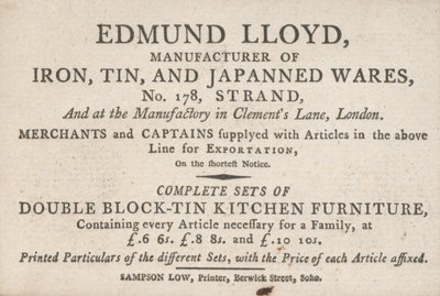 Tarjeta comercial, Edmund Lloyd de English School