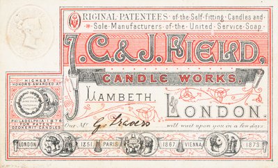 Tarjeta comercial, J C and J Field Candle Works de English School