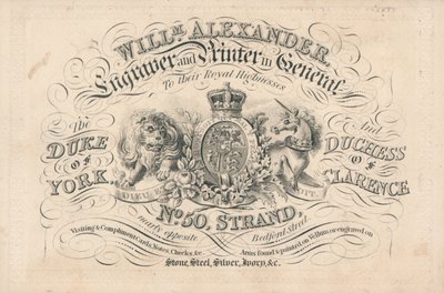 Tarjeta comercial, William Alexander de English School