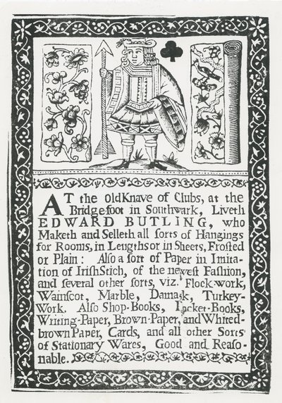 Tarjeta comercial para Edward Butling, decoraciones de habitaciones de English School
