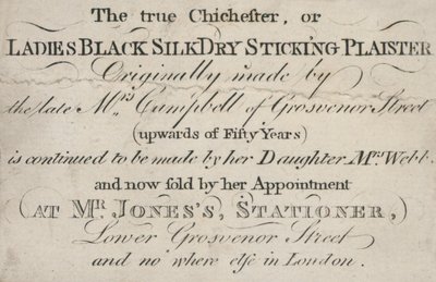 Tarjeta comercial, el verdadero Chichester, o Plaister de Seda Negra para Damas de English School