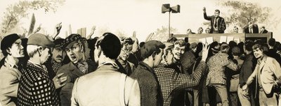 Sindicalistas en una reunión al aire libre de English School