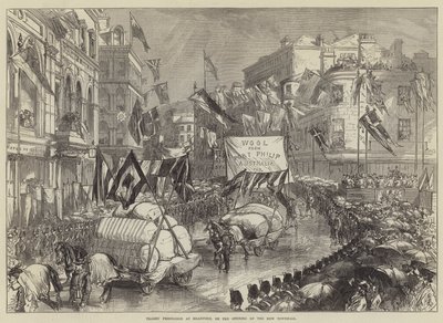 Procesión de gremios en Bradford, en la inauguración del nuevo ayuntamiento de English School
