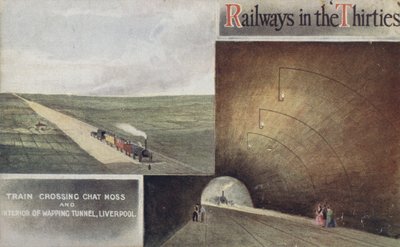 Tren cruzando Chat Moss e Interior del Túnel Wapping, Liverpool de English School