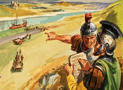 La carretera de Trajano siendo construida junto al Danubio de English School