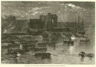 Transporte de prisioneros comunistas en pontones en el puerto de Brest, 1871 de English School
