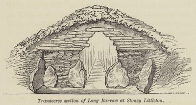 Sección transversal de Long Barrow en Stoney Littleton (grabado) de English School
