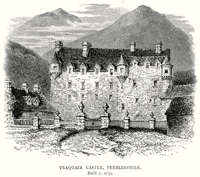 Castillo de Traquair, Peeblesshire (grabado) de English School