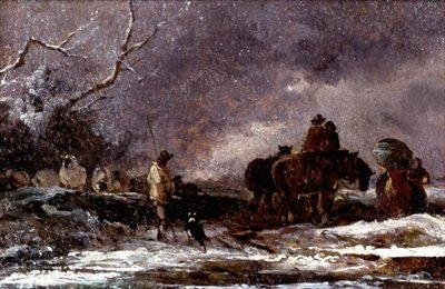 Viajeros en una tormenta de nieve de English School