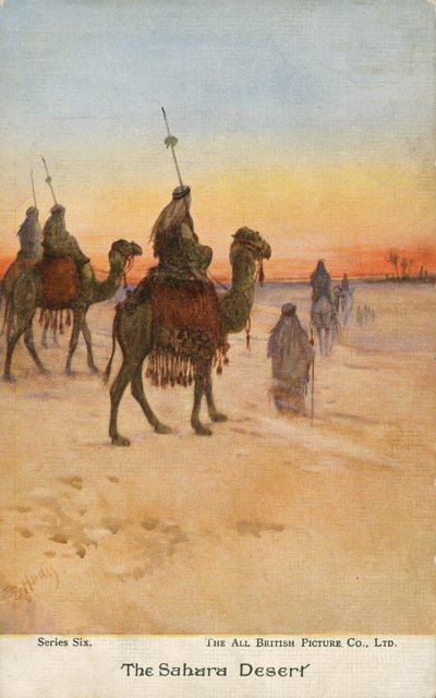 Viajeros en el desierto del Sahara (litografia en color) de English School