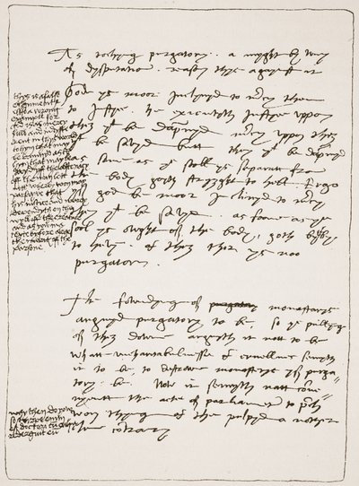 Tratado de Latimer en su propia letra, contestando la Doctrina de la Transubstanciación, con notas marginales en la escritura de Enrique VIII, de The Church of England: A History for the People por H.D.M. Spence-Jones de English School