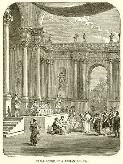 Escena de juicio en un tribunal romano de English School