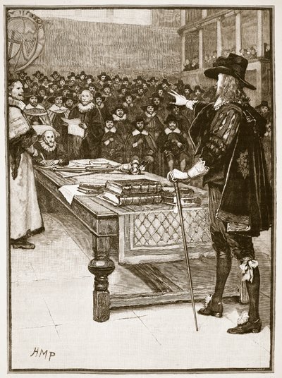 Juicio de Carlos, ilustración de Cassells Illustrated History of England de English School