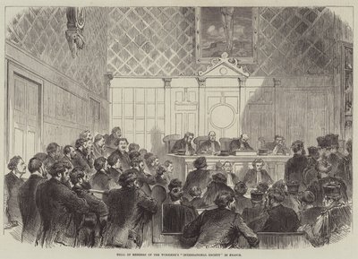 Juicio a los miembros de la "Sociedad Internacional" de los Obreros en Francia (grabado) de English School
