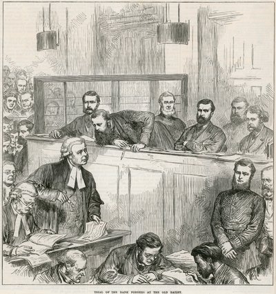 Juicio de los falsificadores de bancos en Old Bailey de English School