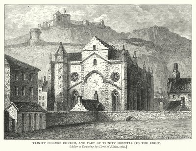 Iglesia del Colegio Trinity y Parte del Hospital Trinity, a la Derecha (grabado) de English School