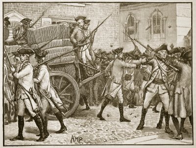 Tropas escoltando el papel sellado al Ayuntamiento de Nueva York, 1766, ilustración de Cassells Illustrated History of England de English School