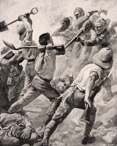 Soldados turcos y británicos en combate cuerpo a cuerpo en la península de Gallipoli, Turquía, 1915, de 