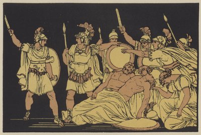 Turnus sobre los cuerpos de Almo y Galaesus (litografía en color) de English School
