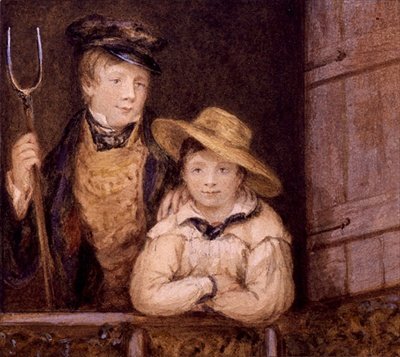 Dos niños en la puerta de un granero, c.1825 de English School
