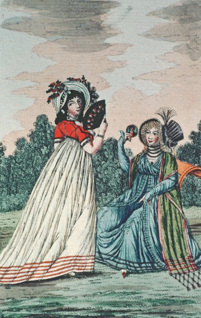 Dos damas a la moda en un jardín, c.1800 de English School