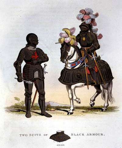 Dos trajes de armadura negra de English School