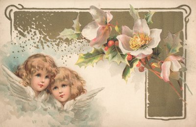 Dos querubines en una tarjeta de Navidad de English School