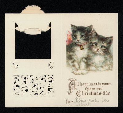 Dos gatitos, tarjeta de felicitación de Navidad de English School