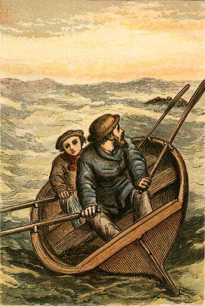 Dos personas salvadas por Leask y su joven hijo frente a Stromness de English School