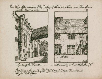 Dos vistas de los restos del Palacio del Obispo de Winchester de English School