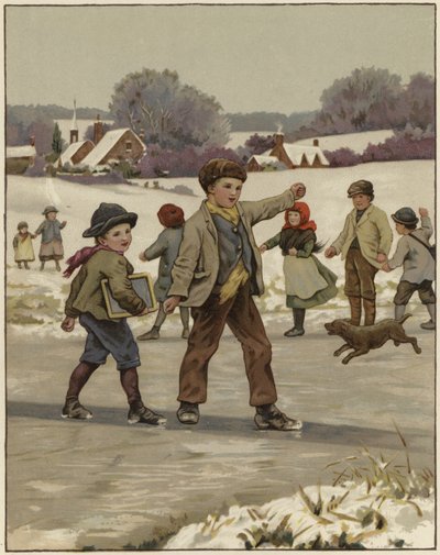 Dos niños patinando en un lago congelado de English School