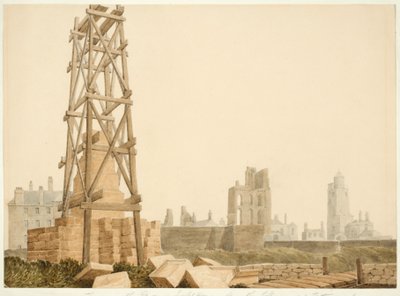 Priorato y Faro de Tynemouth desde el Memorial de Collingwood de English School