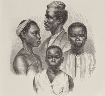 Tipos de la Costa de Loango, de La Historia de la Humanidad, Vol.III, por Prof. Friedrich Ratzel, 1898 de English School