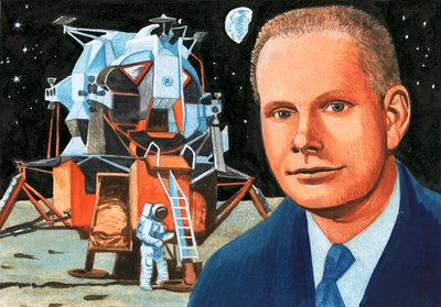 Astronauta americano no identificado y módulo lunar de English School