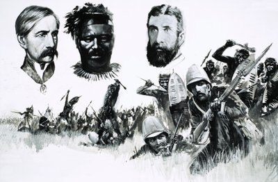 Cazadores británicos no identificados y guerreros nativos de English School