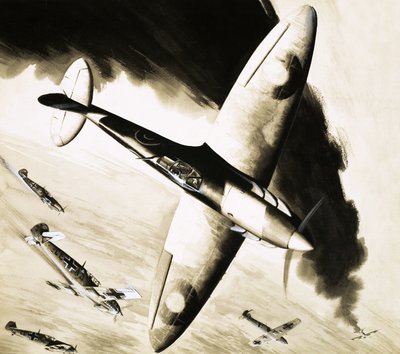 Spitfire no identificado en combate aéreo con cazas alemanes de English School
