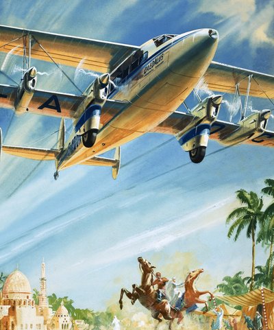 Biplano no identificado volando sobre el Norte de África de English School