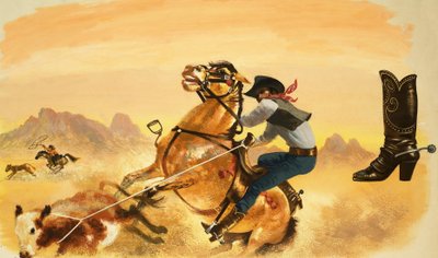 Vaquero no identificado lazando ganado de English School