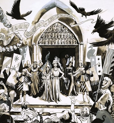 Ilustración de boda de cuento de hadas sin identificar de English School