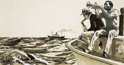 Músicos de jazz no identificados en un barco de English School