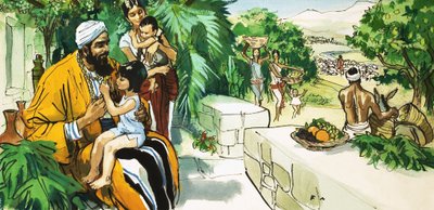 Hombre no identificado (Oriente Medio) con madre e hijos de English School