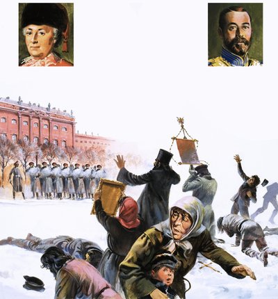 Escena no identificada de la Revolución Rusa de 1905 de English School