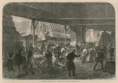 Descargando tiendas de té en los muelles de la India Oriental de English School