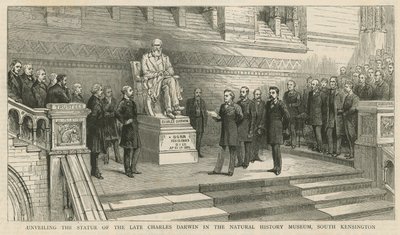 Inauguración de la estatua del difunto Charles Darwin en el Museo de Historia Natural, South Kensington de English School